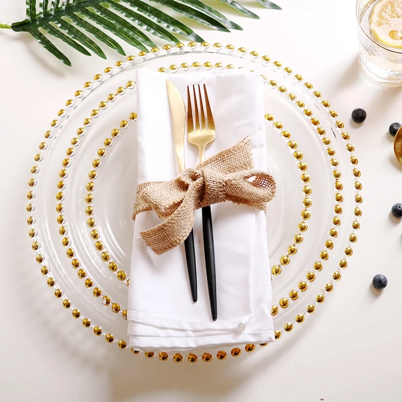  Gold beaded wedding decoration dinner plates restaurant dishes & dinnerware clear