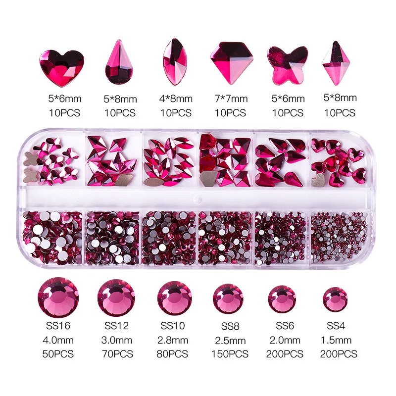 Wholesale Nail Rhinestones Hot Selling 12 Grid Flat Diamond 16 Colors Nail Art Decorations