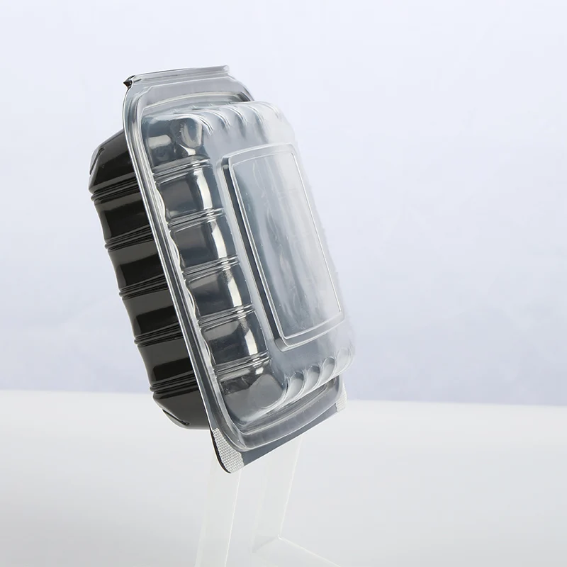 Double Color Pro-View 3 Compartment Anti Fog 9 Inch  Heavy Duty PP Clamshell Container With Clear Vented Lid And Black Base