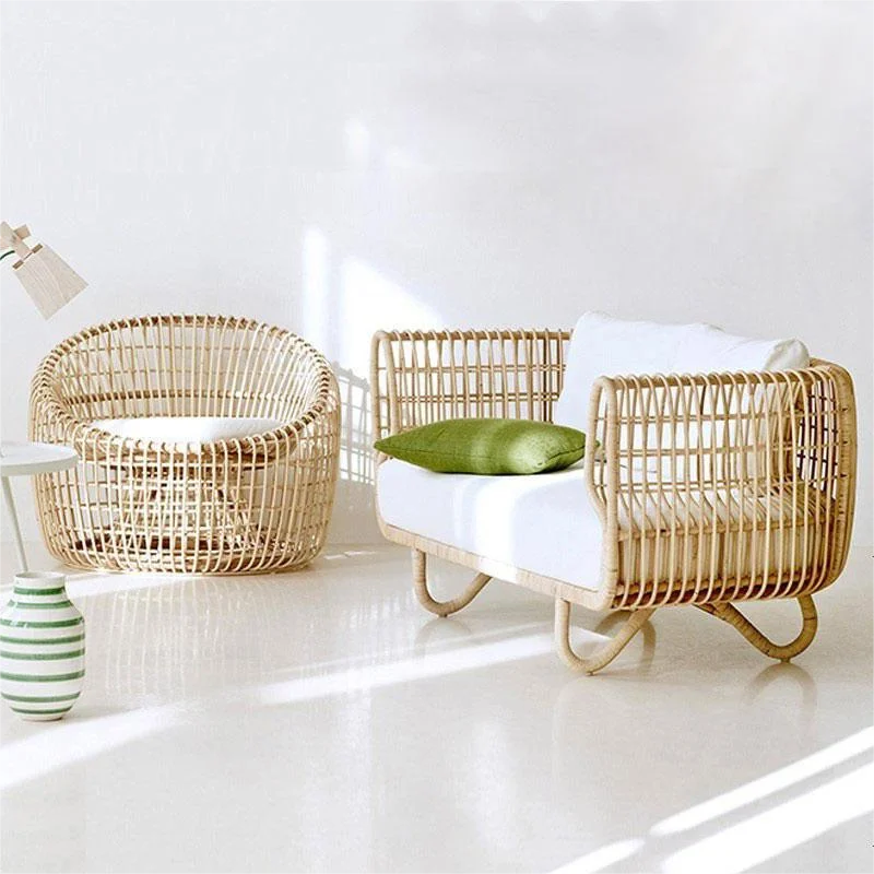 Hand-Woven Rattan Sofa Outdoor Chair Garden Luxury Style Villa Hotel Courtyard Balcony Small Table Outdoor Coffee Table Set