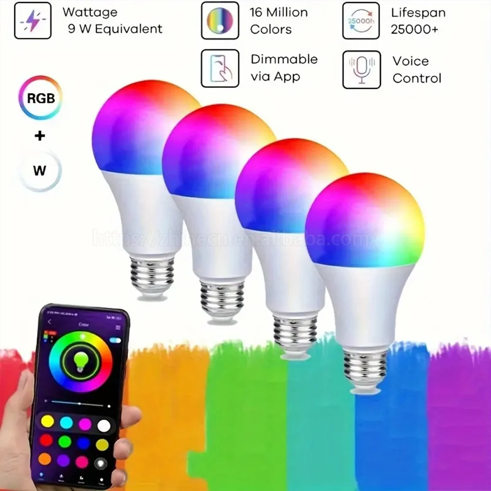 Домашняя умная диммируемая лампа RGBCW E26 E27 B22 светодиодная лампочка WIFI 7W 9W WiFi