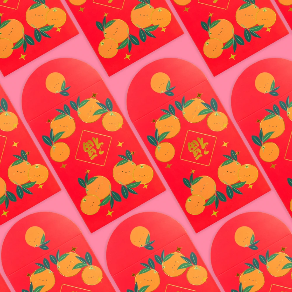 Chinese New Year Happy Oranges Gold Foiled Red Envelopes Red Pockets For Year