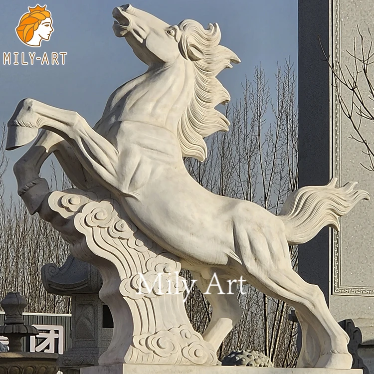 Life Size Home Decor Hand Carving White Marble Horse Statue Sculpture for Sale