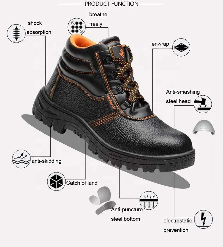 Genuine Leather Safety Shoes with Steel Toe Cap Work Boots