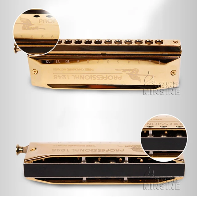SW1248-4 12 Hole 48 Tone Thick Blow Mouth Practice Playing Chromatic Harmonica Gold