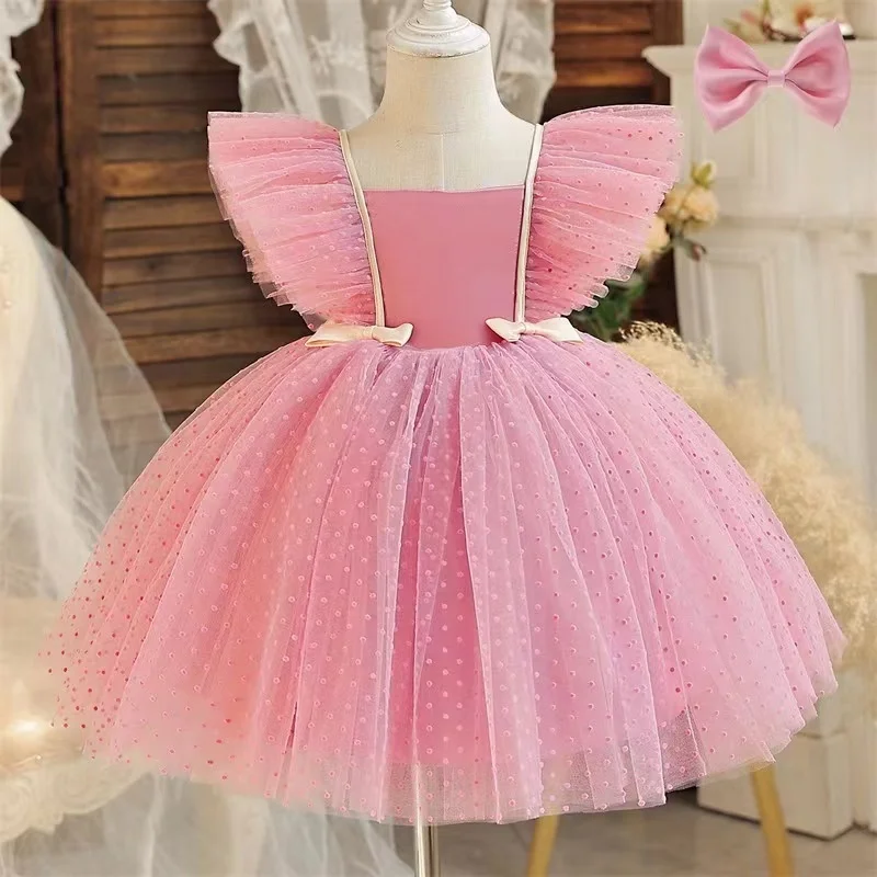 1 2 3 4 5 Years Old Bow Toddler Frocks Lace Patterns Sequin Wedding Children Dress Party Gown Kids Dresses for Girls