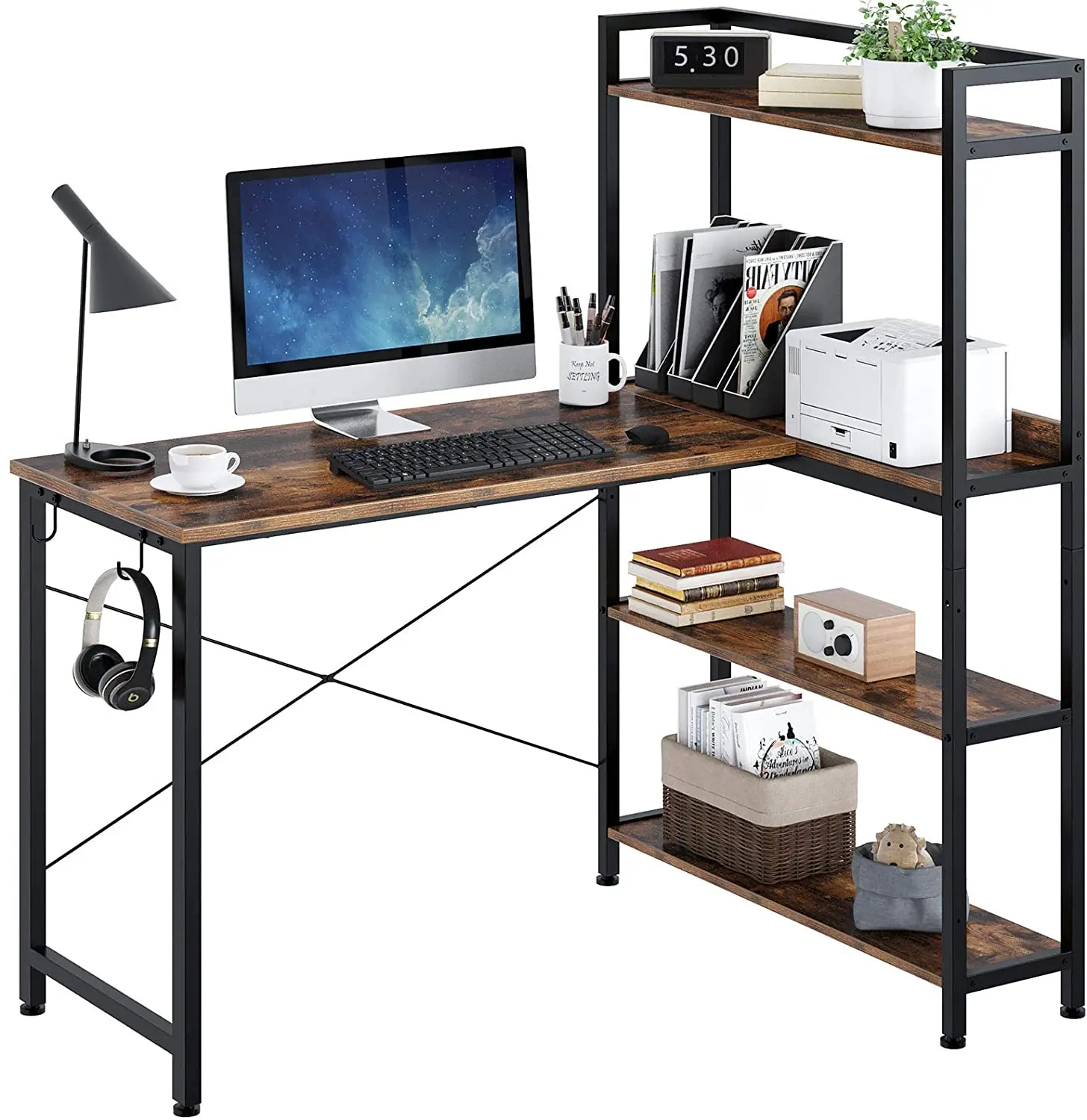FREE SAMPLE  Computer Desk L Shaped   Corner Desk with Shelves  Home Office Desk with  4-Tier Storage Bookshelf  Study Writing T