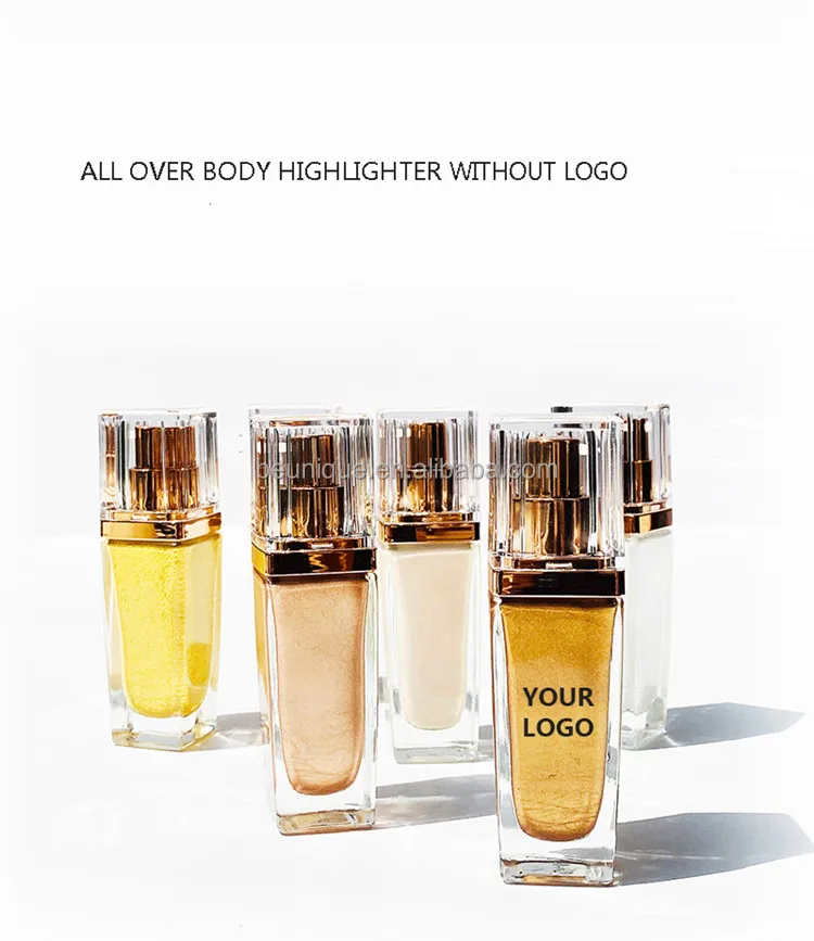 Vegan body shimmer oil private label liquid body face highlighter skin glow whitening face glitter spray shimmer body oil