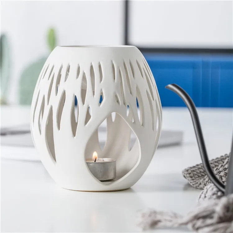 Wholesale custom logo matte wedding decor church ceramic essential incense oil burner for tealight candles