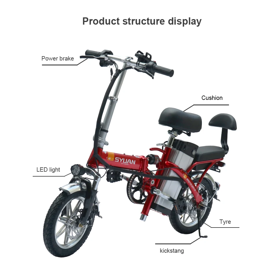 Factory price 14 inch mini ebike 48v 250w foldable charging bike women electric bike