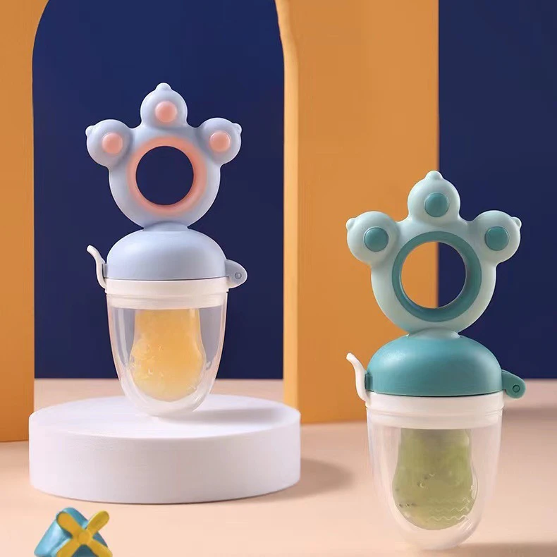 Custom ODM OEM 2024 New Baby Fruit Vegetable Baby Cartoon Cute Bear Paw PP Silicone Fruit Nipple Teether Feeder For Baby