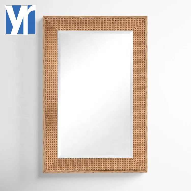 YRMT New Dresser Wicker Rectangle Rattan Art Wall Hanging wood mirror frame