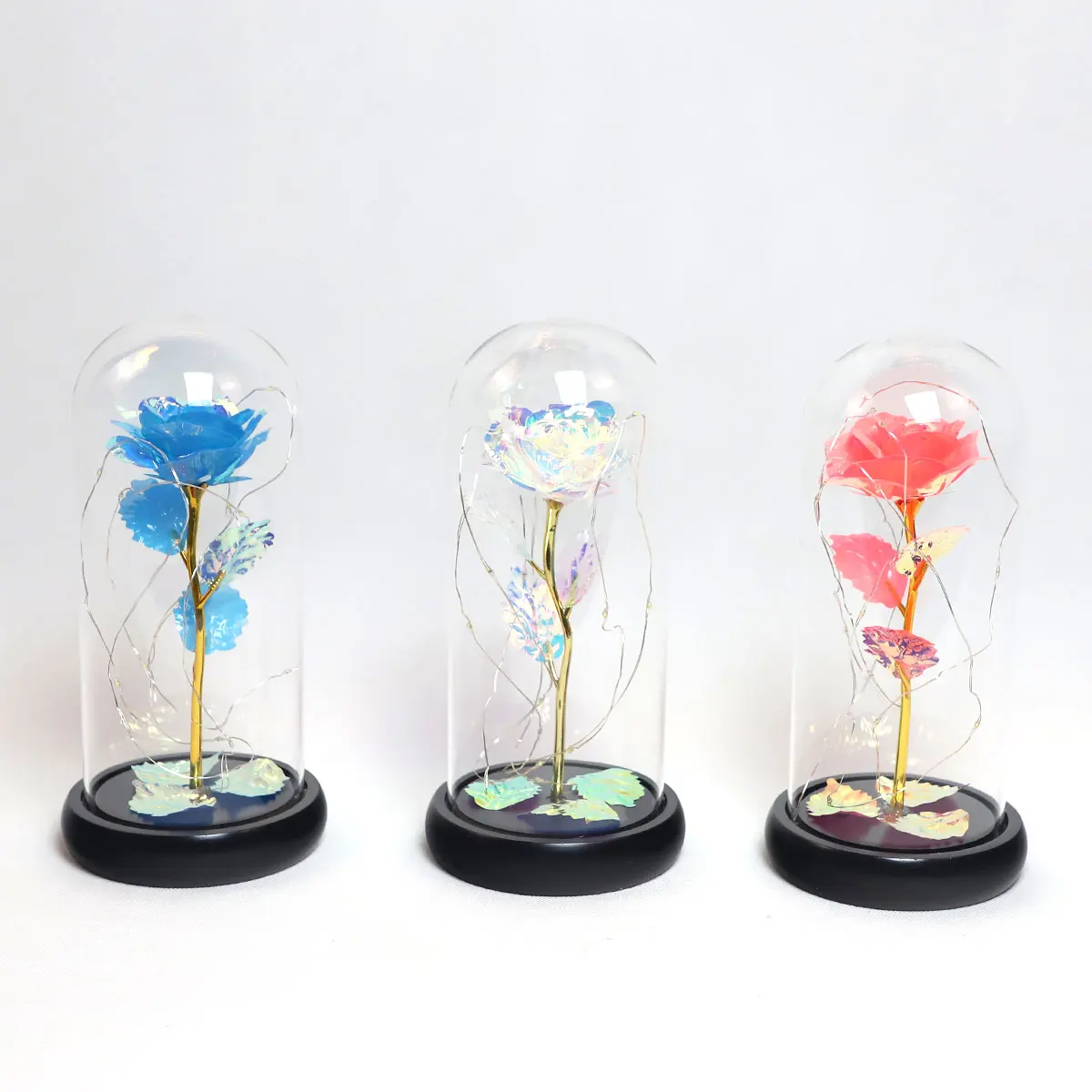 High Quality Rose Battery Operated Colorful LED Christmas Gift Forever Rose Light Up Flowers In Glass Dome