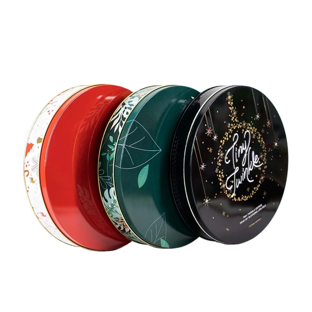 Tin Storage Box Food Printed Big Round Can Biscuit Cookie Cake Gift Metal Customized Logo Tinplate Toffee Candy