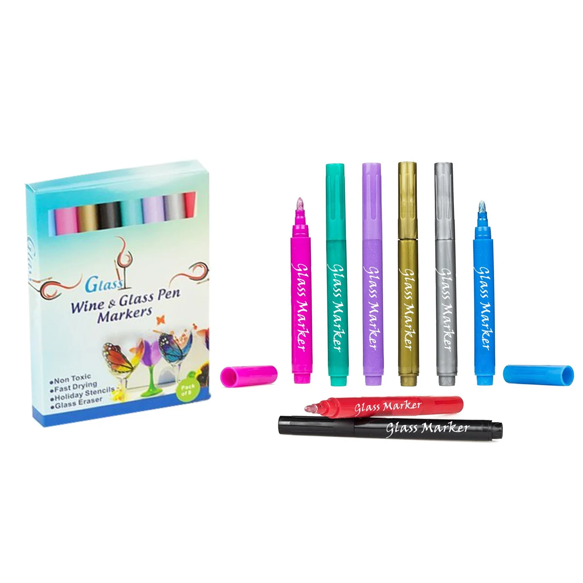 hot sale Metallic 8 color silicone stainless wine glass marker pen for Glass stone wood metal