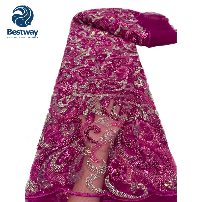 2023 High Quality Luxury Handmade Beads Sequence Lace Fabric Heavy Rich Lace Wedding Lace