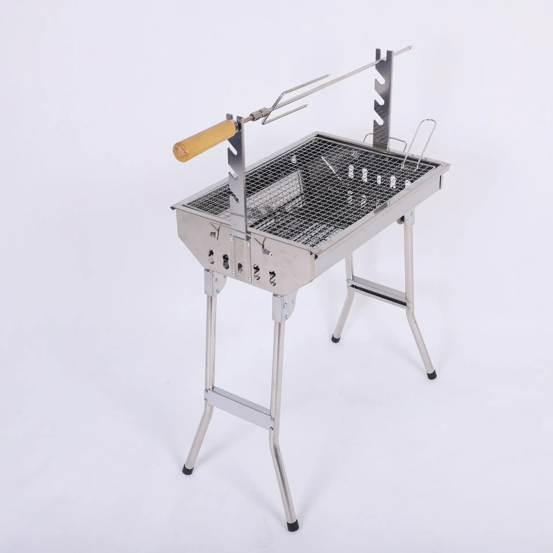 Manufacturers wholesale BBQ grill stainless steel outdoor portable folding barbecue grill rotating charcoal grill
