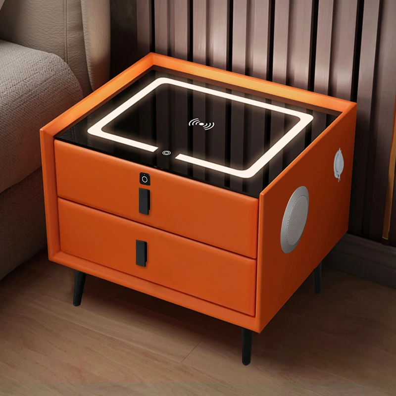 Intelligent Fingerprint Code Lock Bedside Table Manufacturer With Wireless Charging Light New Multi-functional Nightstand