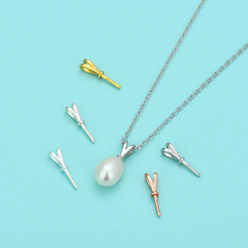 Sterling Silver Cup Pearl Bail Peg Pendants Charm Connector Eye Pin Bail Peg for Half Drilled Beads