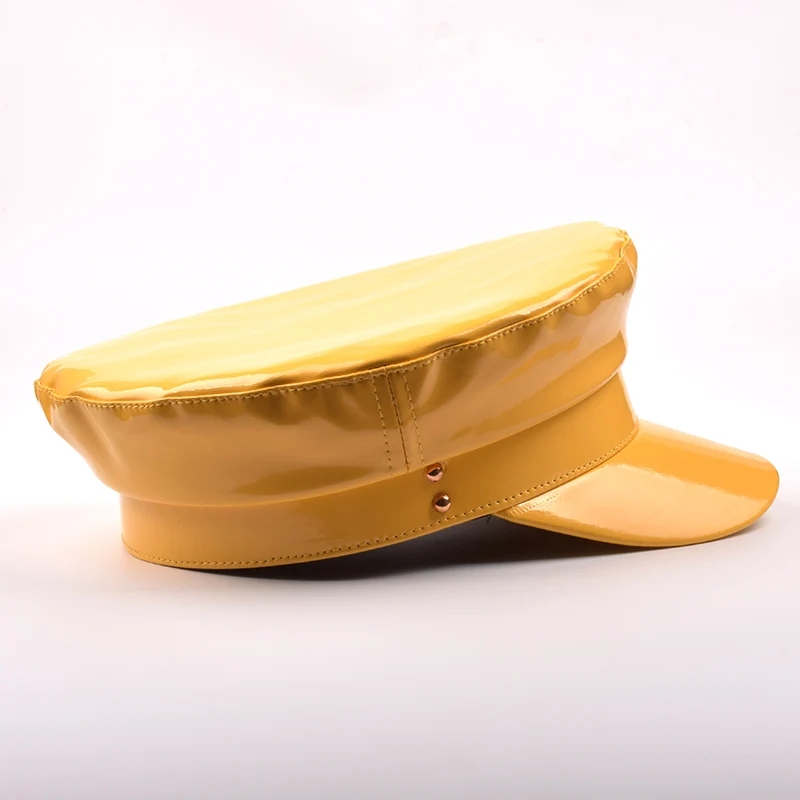 
Military Hat Women PU Leather Flat Top Military Cap Navy Hat Female Autumn Winter Black Beret PU Ladies Punk Caps Women Hat 