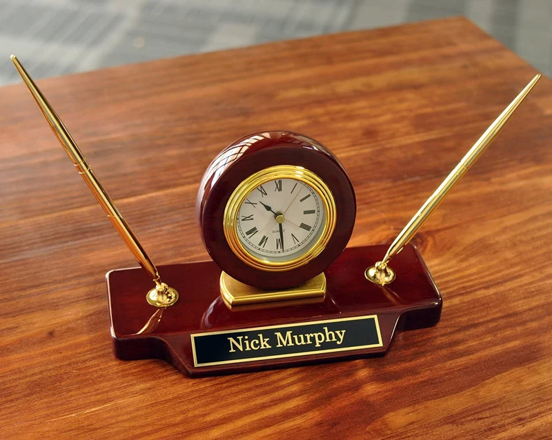 Personalized Cherry Wood  Double Pen Set Desk Clock