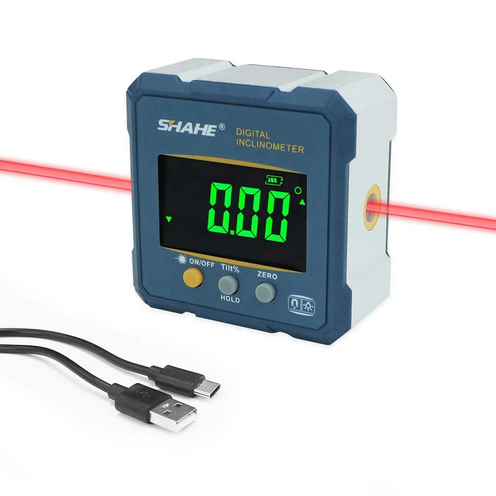 SHAHE 2-side Laser Digital inclinometer Aluminum Framework with 4-sides Magnet Rechargeable Battery digital angle finder
