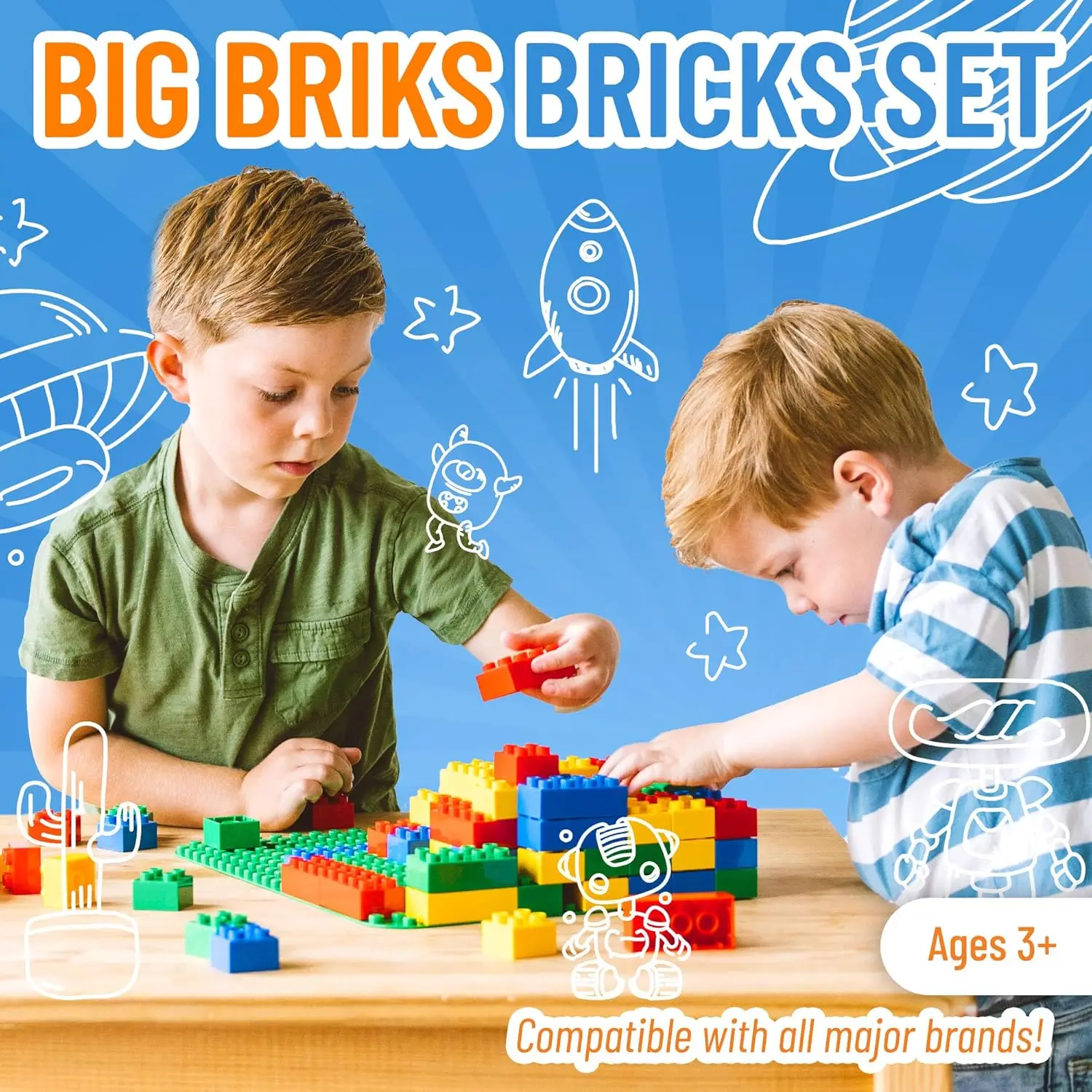 Игрушки Amazon из кирпича 108 шт. большие строительные блоки набор больших кубиков игрушки для детей в возрасте 3 + 100% совместимые со всеми основными брендами