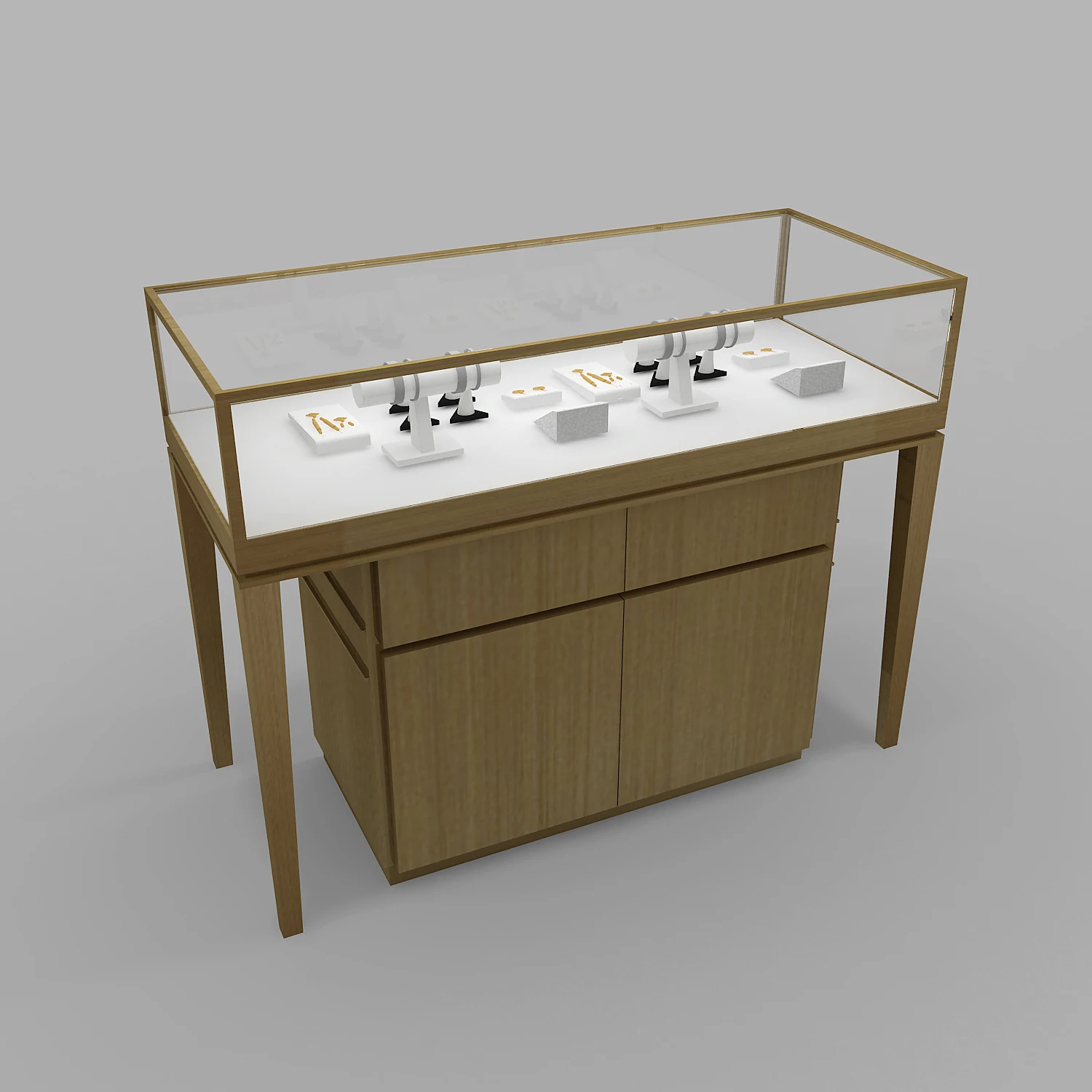 Hot sale geometric-inspired jewelry wooden display table and display case for boutique jewelry store layout