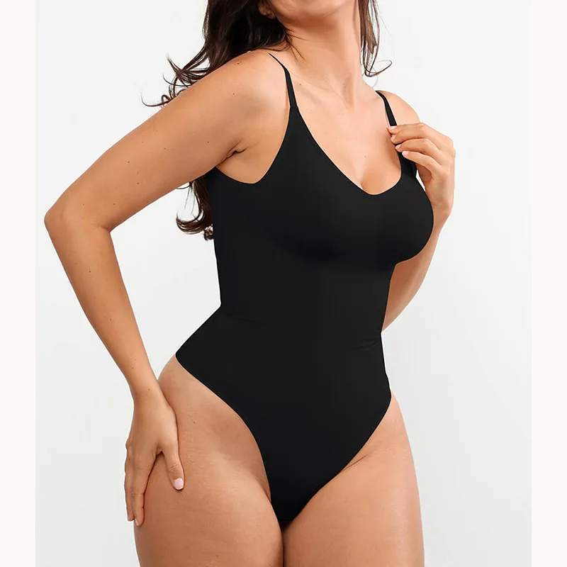 Breathable Adjustable Shoulder Strap Backless Bodysuit Shaper Snap Closure Design On The Crotch Thong Bodysuit