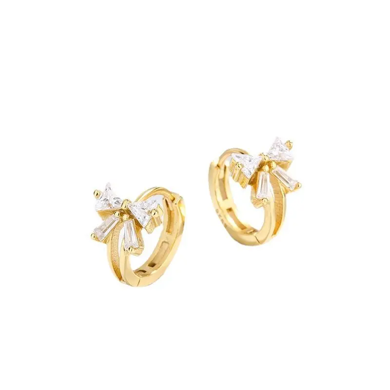 Fine Jewelry Bulk Wholesale 925 Sterling Silver Small Silver Gold Filled Earrings Bow Hoop Diamond Earrings