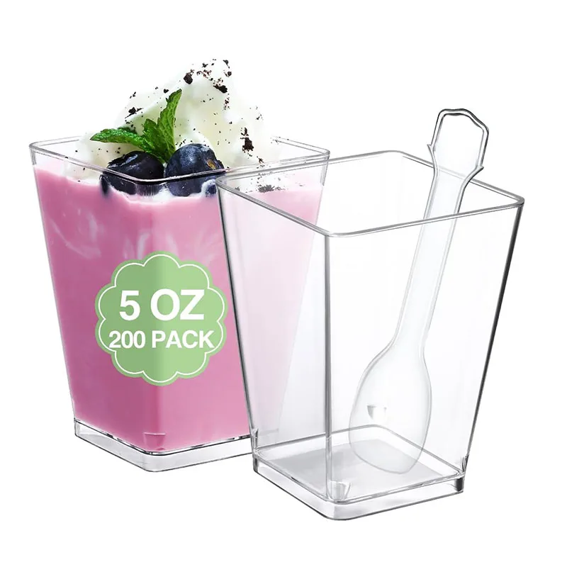 5oz Square Mini Dessert Cups Disposable Transparent Cup PP Ice Cream Plastic Cup