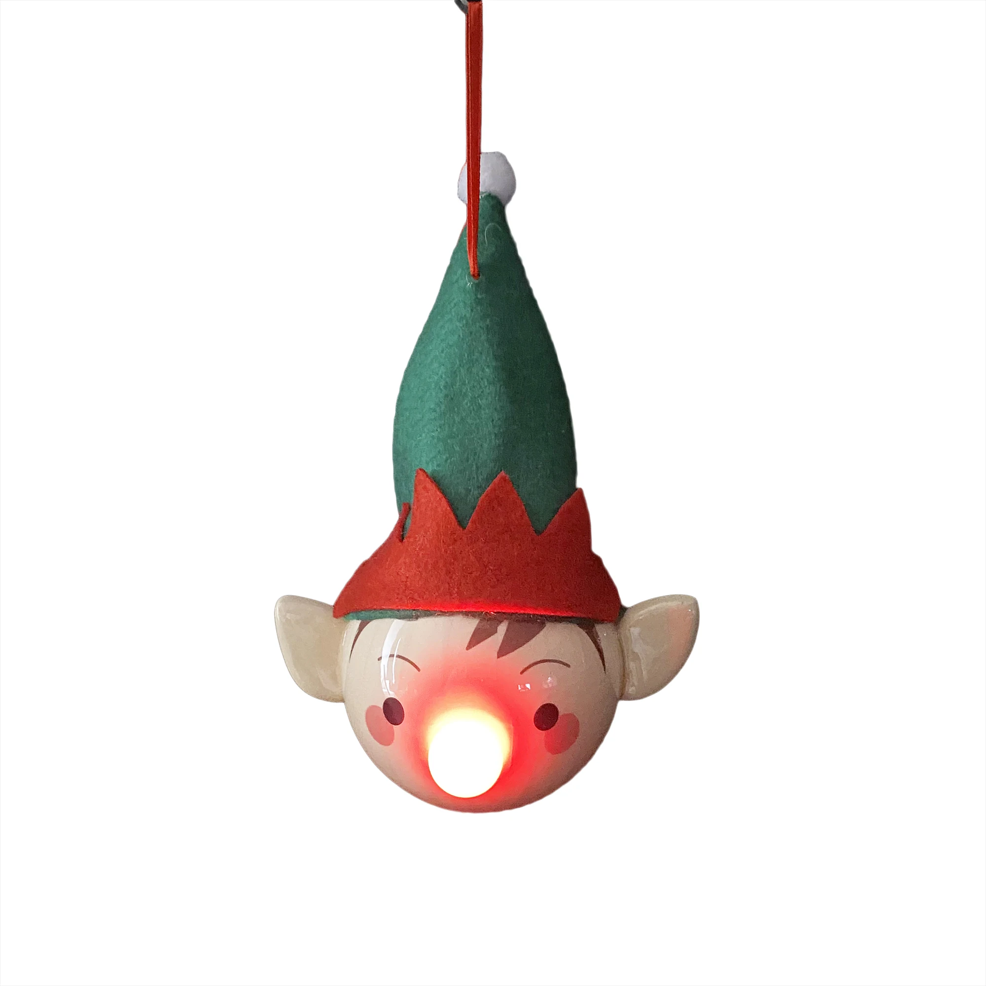 Custom Christmas Tree Ornament Xmas Styrofoam Elf Led Ball with Fabric Hat Lighted Christmas Plastic Ball Decoration
