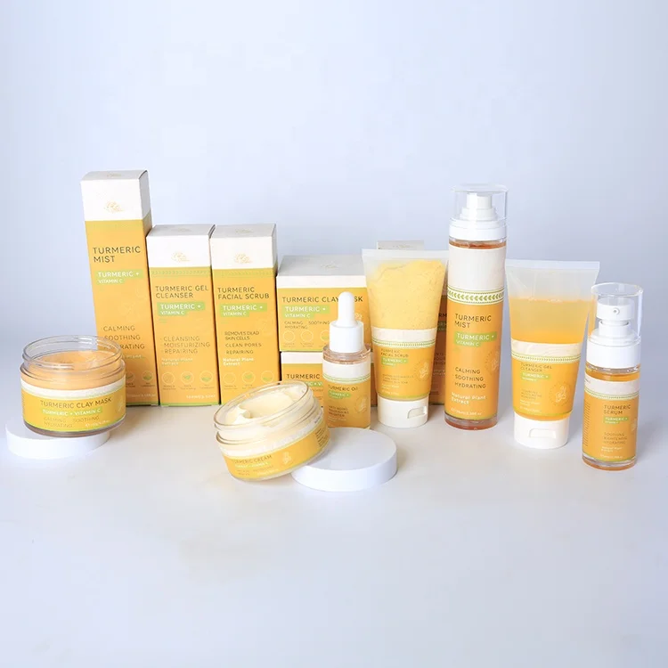 Custom Private Label Natural Organic Vegan Facial Anti Acne Serum Skincare Cream Face Care Whitening Tumeric Skin Care Set