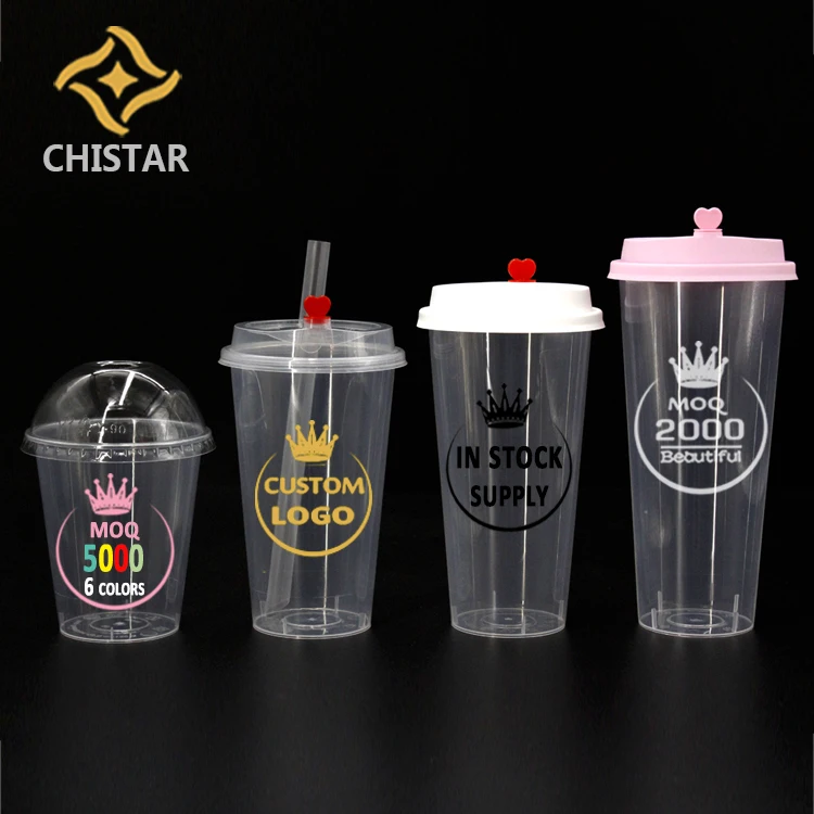 
Китайская фабрика, индивидуальная печатная пластиковая чашка с крышкой, толстая твердая пузырьковая чашка для чая 16 унций, 24 унции, одноразовая упаковочная чашка для молочного чая из полипропилена 