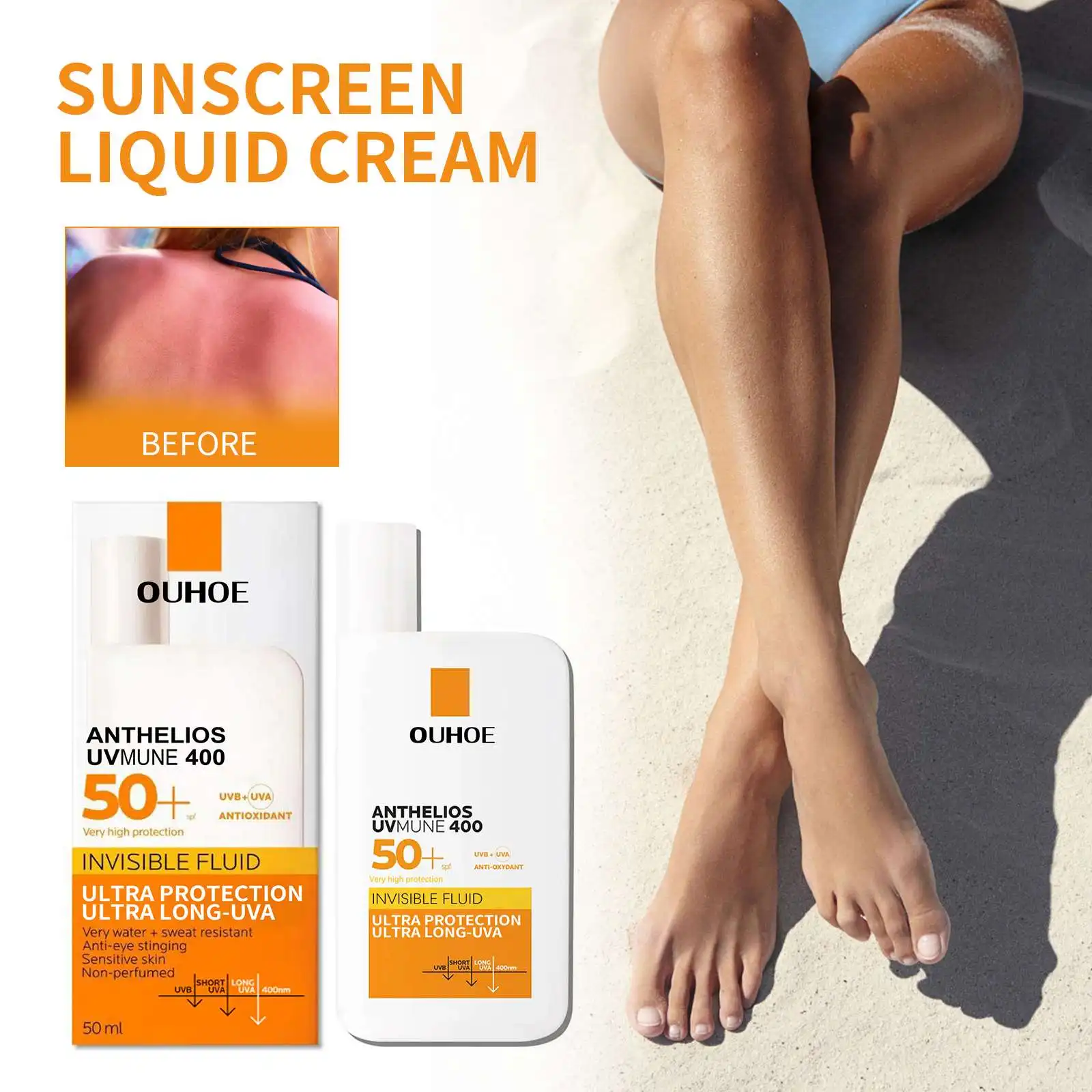 OUHOE Wholesale Skin Care Sunscreen Spf 50 Face & Body UVA/UVB Protection Water Resistant Sun Screen Lotion Sunblock Cream