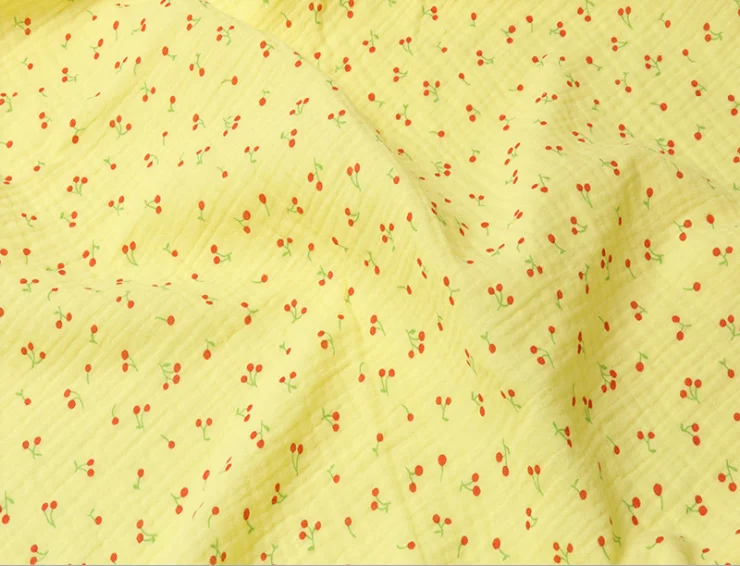 Cherry print Crepe Fabric Cotton Double Gauze Fabric DIY Sewing Textile Pajamas Cloth Material