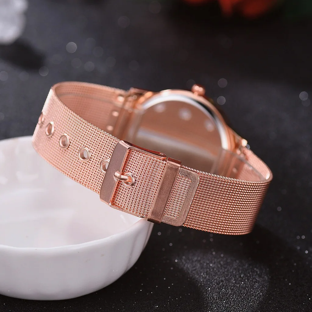 Quartz Wristwatch Alloy Strap Ladies Casual Round Rose Gold Watches Bracelet Set Fashion Jewelry Accessories