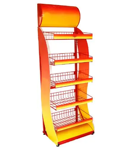 
Рекламный напольный рекламный стенд для супермаркета, 5 полок, Проволочная Корзина, картофельный чип, Сладкий Стенд 