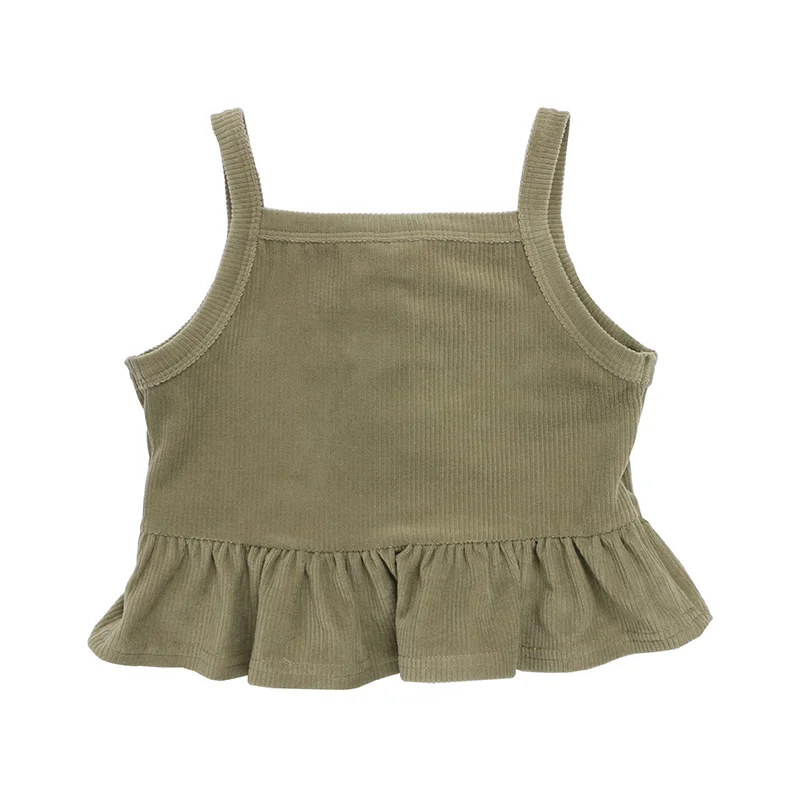 
new arrival baby corduroy newborn toddler girl winter sleeveless ruffle infant clothes top 