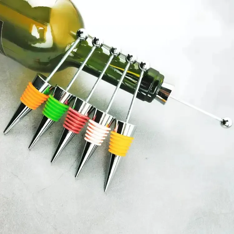 Hot selling  Custom Logo Red Wine Bottle Stopper Sublimation Stainless Steel Metal Beadable Wine Stopper for Bar Accessories