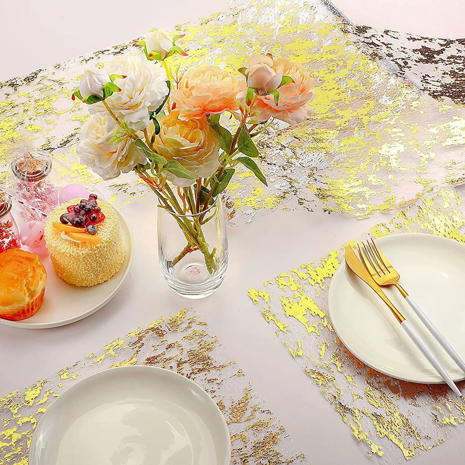 Tabletex металлический золотой тонкий стол рулон блестки Золотая фольга сетка настольные дорожки декоративные