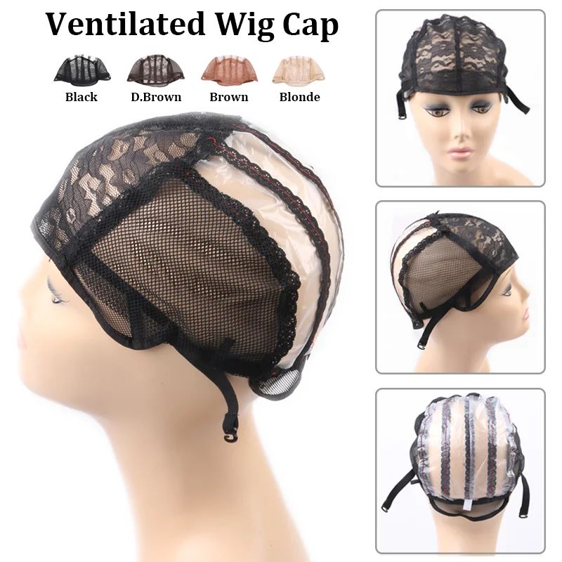 10 Pieces/Lot Wig Net Cap Weaving Caps With Adjustable Straps Black Ventilated Wig Cap Wig Making Accessory Tools