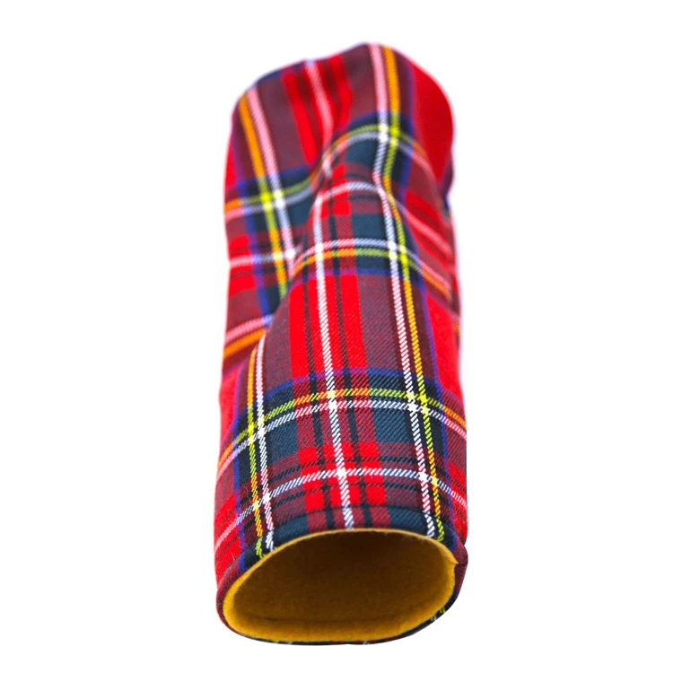 Customized Red tartan pattern barrel shape golf driver wood club polyester fabric headcovers golf tube head cover