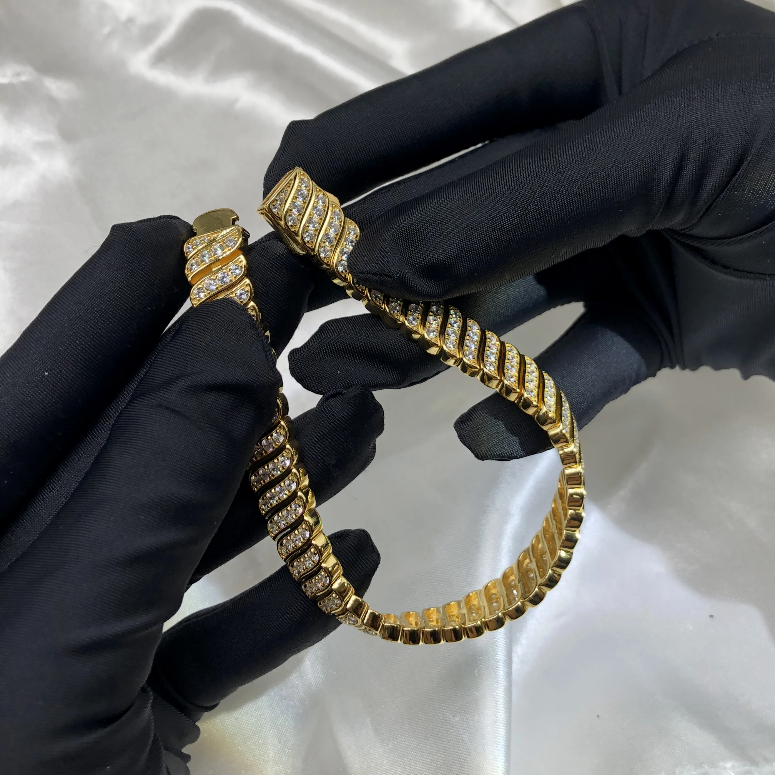 Fine Bangle Chunky Vintage Tennis Charm Snake Gold Plated 925 Sterling Silver Cuban Strap Chain Bracelet Men