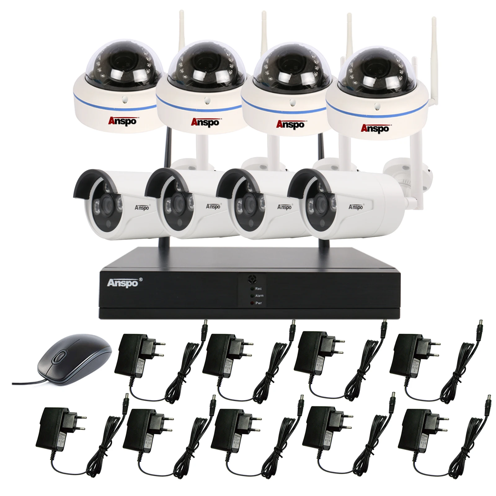 Anspo 3MP 8 Channels Dome Cameras With Bullet Cameras NVR Set IP POE CCTV Camera Kit Security Monitoring System