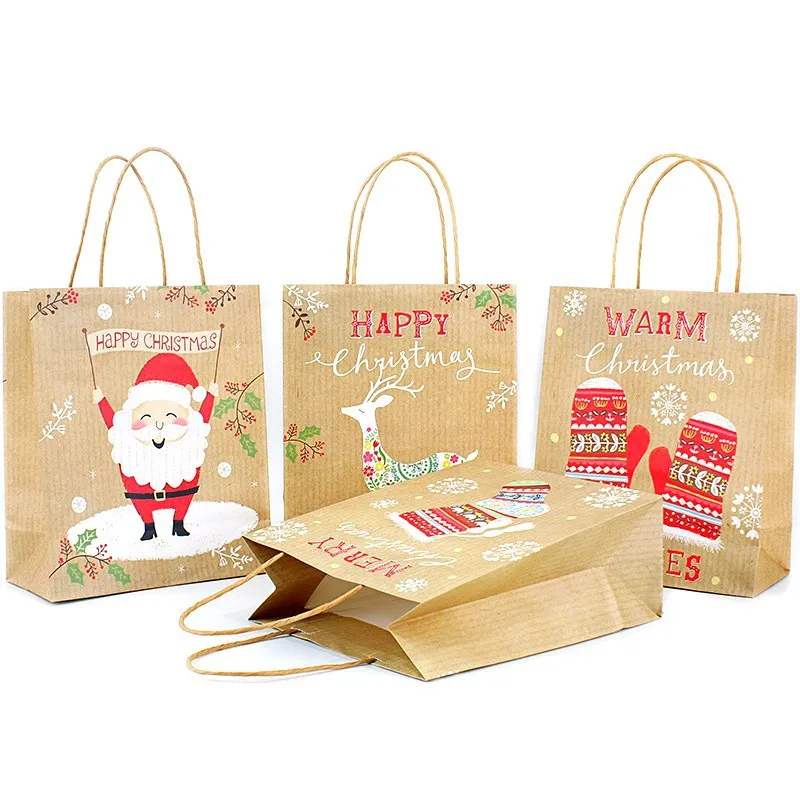 Low cost Biodegradable reusable Paper bags custom tiny Christmas brown Kraft paper gift bag for gift with logo print