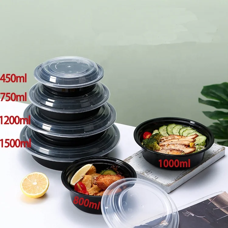 American Style Round Bento Lunch Box Microwave Food Container With Lid Plastic Food Container for fast food fruit noodle