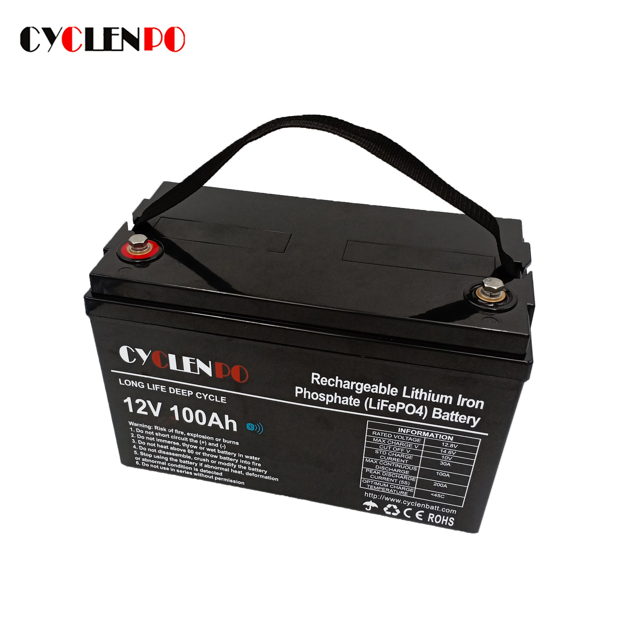 Lifepo4 12v lithium ion battery 100ah with bt and BMS