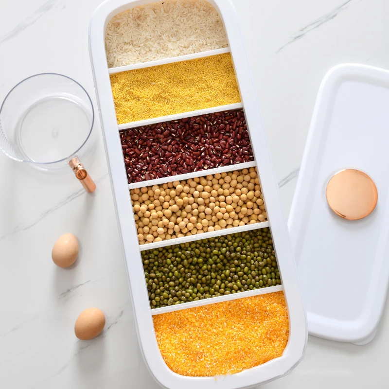 Wholesale Dry Food Storage Containers Dispenser 6 Grids Grain Rice Plastic Storage Box Open Lids Cereal Seal Pot