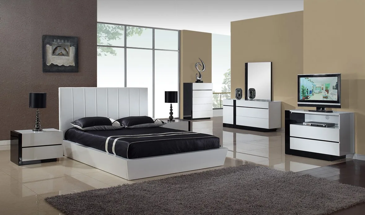 High quality White MDF Bed Home Hotel Bedroom Set Furniture Queen Size Bed